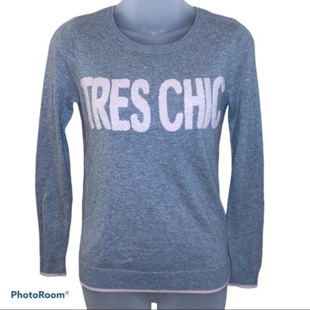 Elle Tres Chic Gray & Pink Crew Neck Sweater Size X-Small